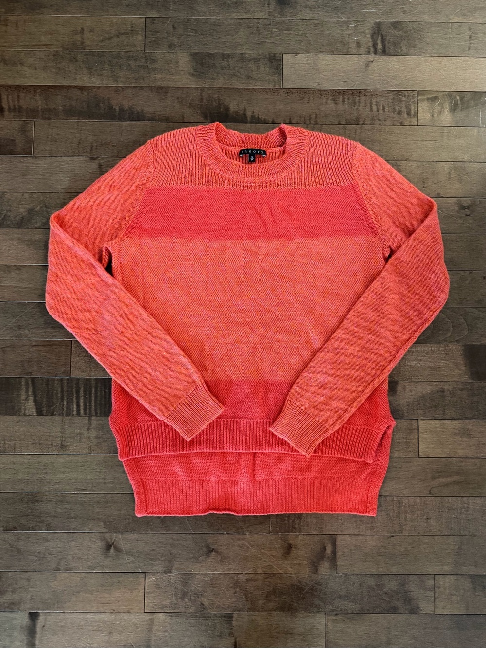 Theory Alpaca/Silk blend Coral Striped High-Low Sweater - Size Small